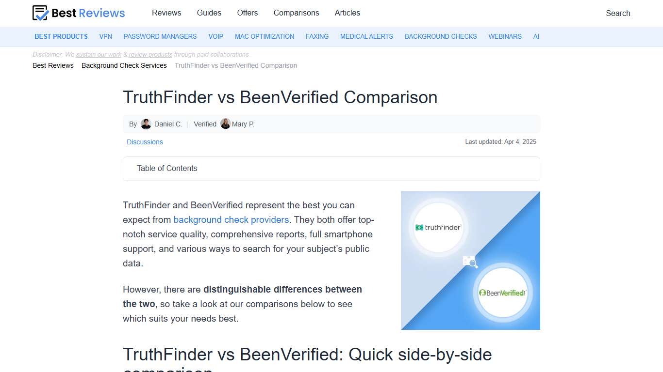 TruthFinder vs BeenVerified Comparison 2026 - Best Reviews